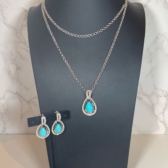 Avon 1972 ‘Blue Teardrop’ turquoise color cabochon pendant necklace clip earring - Picture 1 of 7